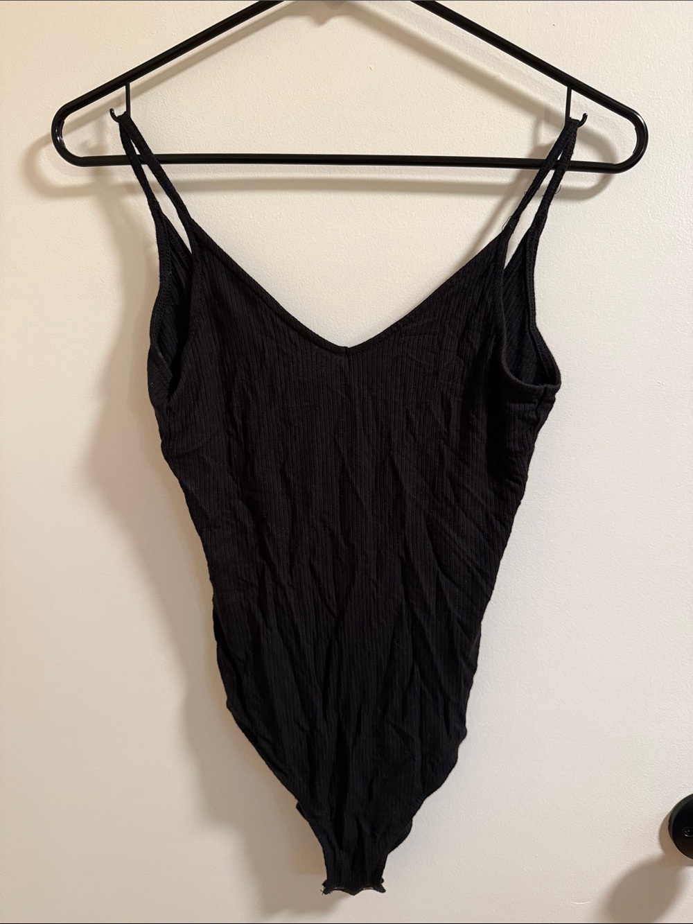 American Eagle Black Ribbed V-Neck Spaghetti Strap Bodysuit